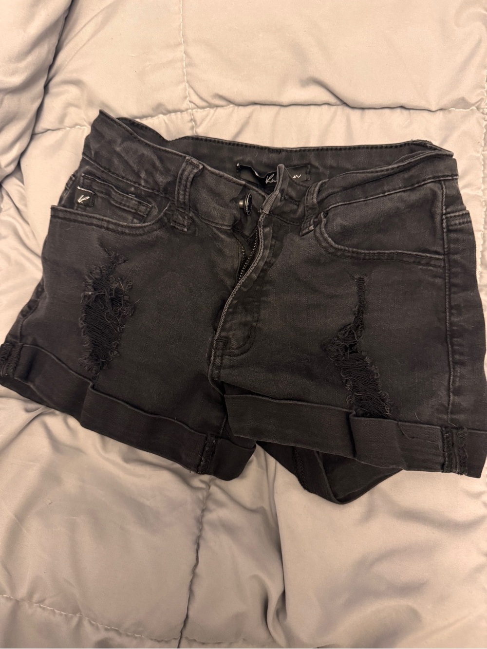 Black Distressed Cuffed Denim Shorts